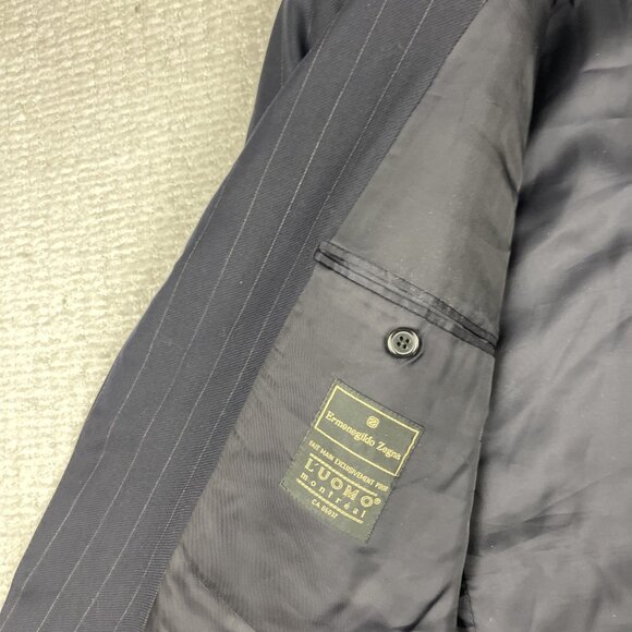 ERMENEGILDO ZEGNA Fine Worsted Super 100 Black Blazer White Chalk stripe Sz 56R - Picture 14 of 16